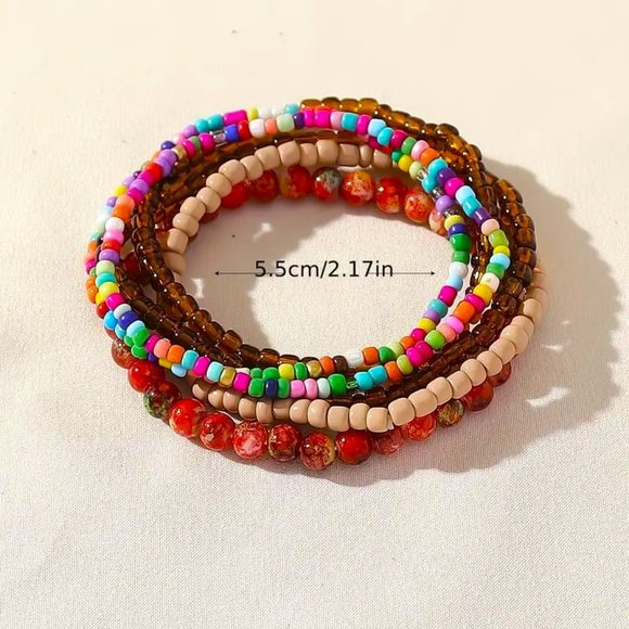 Bracelets 6 Seed Bead Glass Stretchy Boho Stylish Surfer Trendy colorful Fun NEW - Picture 5 of 5